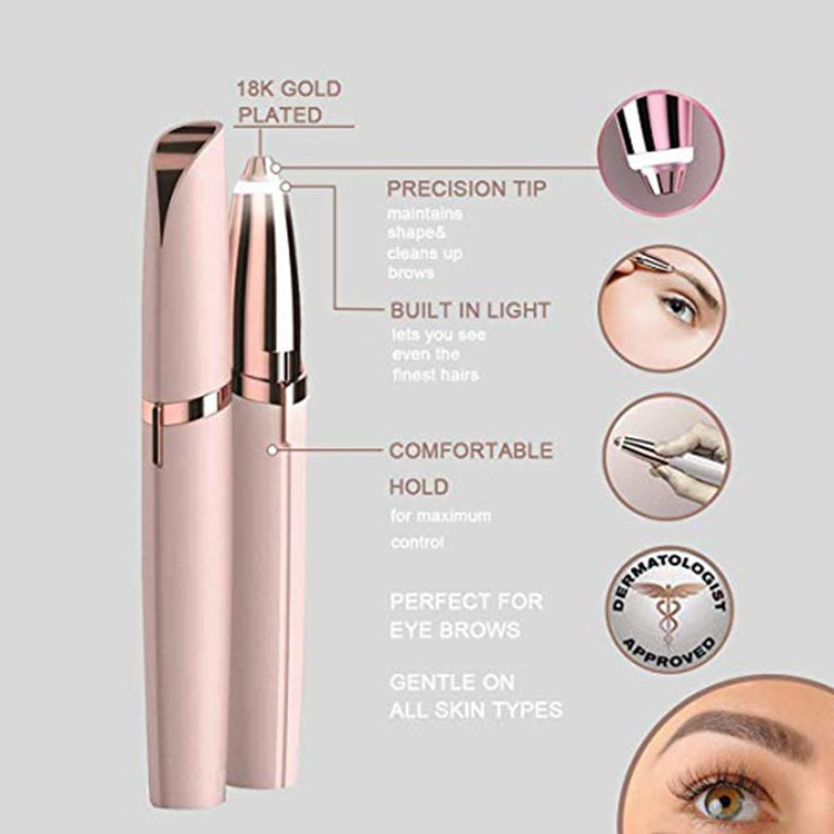 Hot Sell Mini Electric Eyebrow Trimmer Lipstick Brows Pen Hair Remover Painless Eye brow Razor Epilator with LED Light
