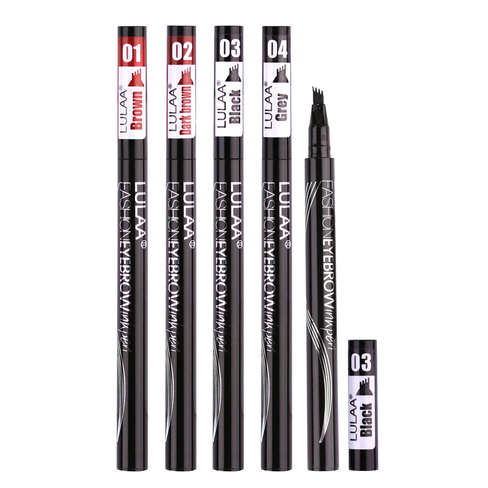 Cross-border selling four eyebrow pencils Lasting waterproof not faded black brown liquid eyebrow pencil 4 fork eyebrow pencil wholesale