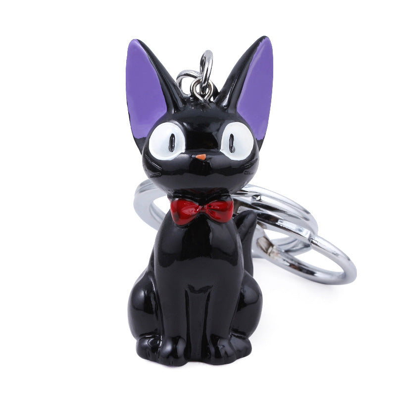 Hayao Miyazaki Anime Witch's Delivery Service Black Cat Kiki Doll Keychain Resin Pendant Bag Buckle Carabiner