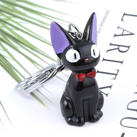 Hayao Miyazaki Anime Witch's Delivery Service Black Cat Kiki Doll Keychain Resin Pendant Bag Buckle Carabiner