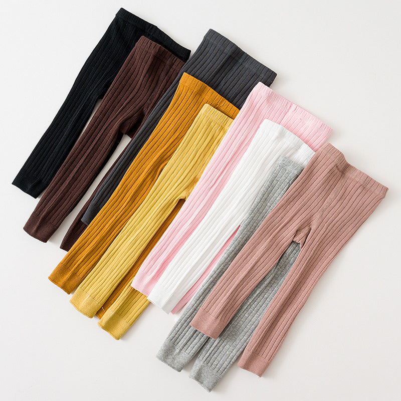 Link No. 1 Spring and Autumn Candy Color Vertical Stripe Baby Leggings Baby Cropped Pants Jumpsuit Children's Pantyhose