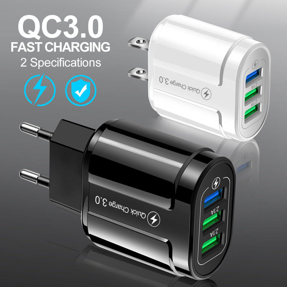 QC3.0 3USB Fast Charge Mobile Phone Charger 3 Ports American Standard European Standard Travel Charging Adapter Factory Wholesale