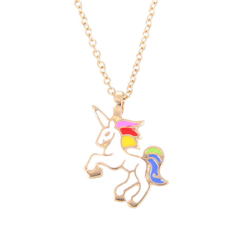 No card new color glaze dripping rainbow unicorn European and American foreign trade wish alloy clavicle pendant necklace wholesale