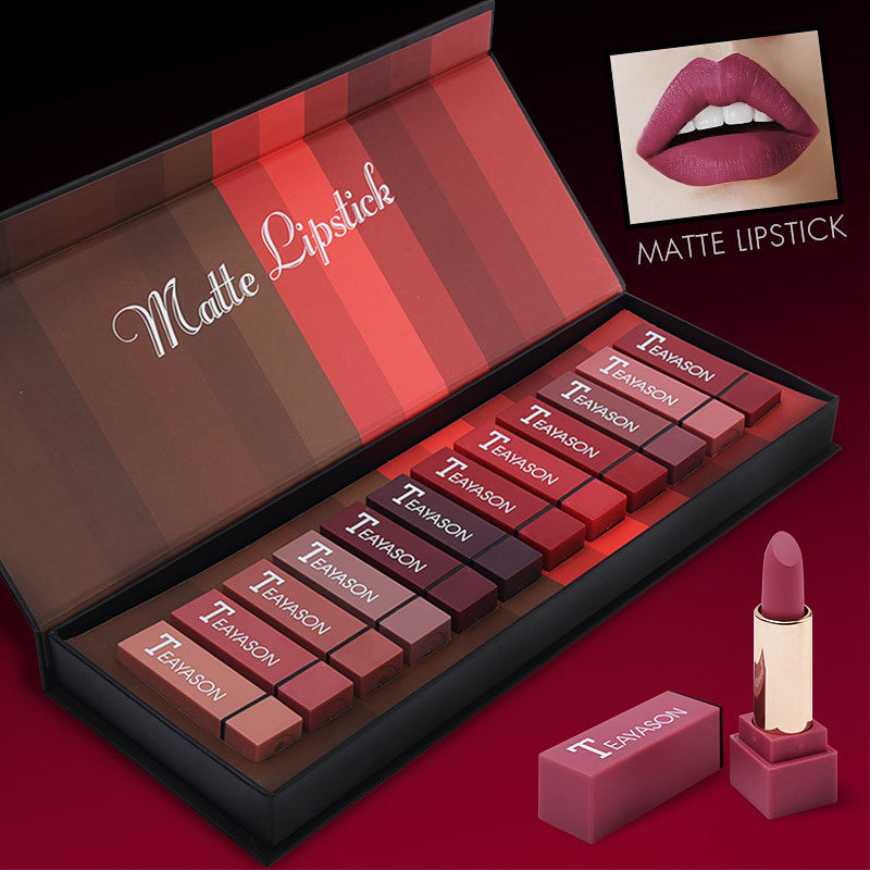 New set of box hard box 12 color square tube sexy red lipstick matte lipstick pumpkin matte brick red dirty orange
