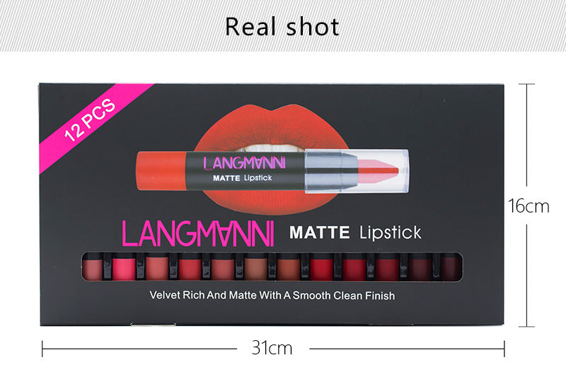 Langmanni 12 lipstick sets with matte lipstick lip gloss