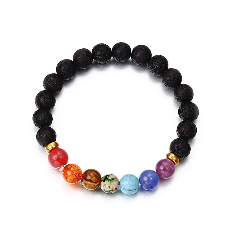 Europe and the United States natural volcanic stone bracelet colorful seven chakra energy yoga beads beaded bracelets jewelry wholesale