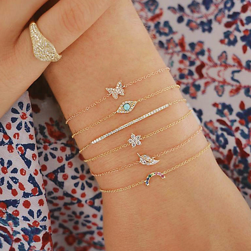 Europe and the United States minimalist simple female personality butterfly diamonds leaves eyes pine bracelets jewelry six-piece suit bracelet