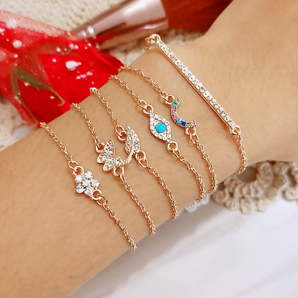Europe and the United States minimalist simple female personality butterfly diamonds leaves eyes pine bracelets jewelry six-piece suit bracelet