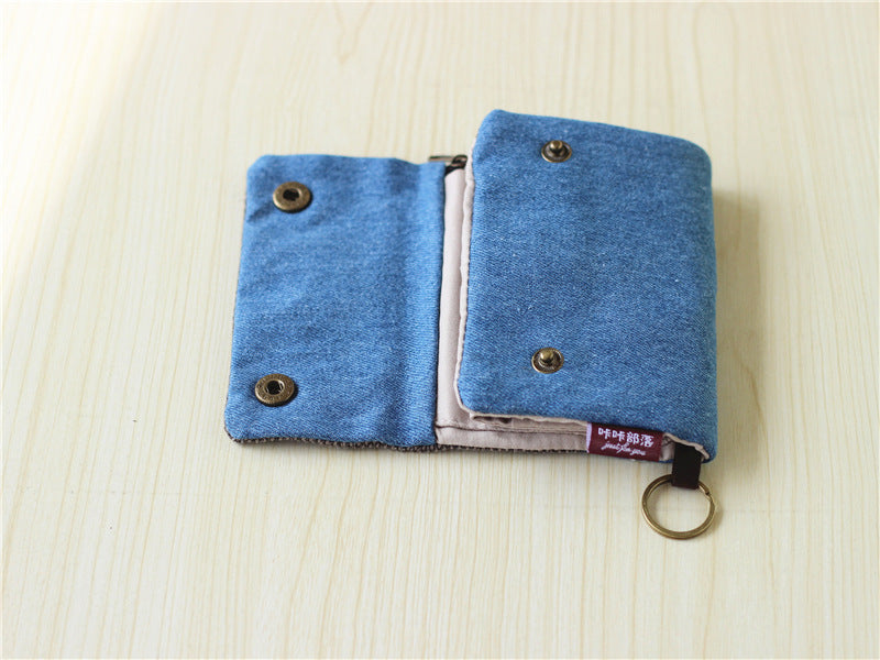 Creative tri-fold denim canvas wallet simple men and women can use canvas card holder key holder