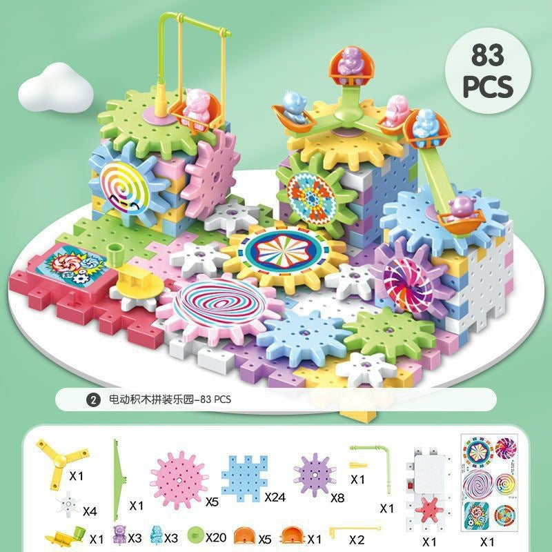 Variety of electric building blocks, gears, large particles, soft rubber macaron gift boxes, children's decompression and assembly puzzle toys
