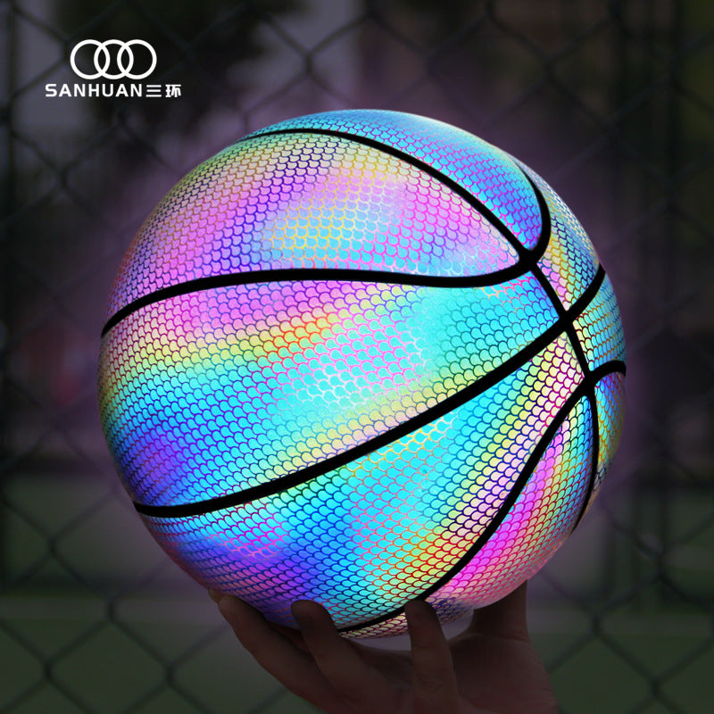 Manufacturer wholesale three-ring reflective basketball No. 7 Douyin internet celebrity same style luminous fluorescent blue ball lanqiu