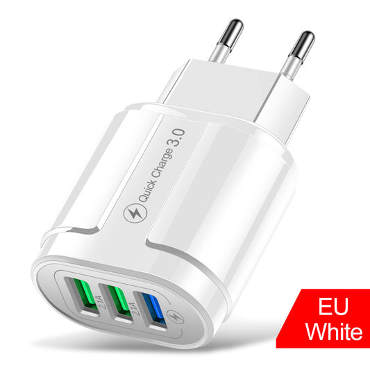 QC3.0 3USB Fast Charge Mobile Phone Charger 3 Ports American Standard European Standard Travel Charging Adapter Factory Wholesale