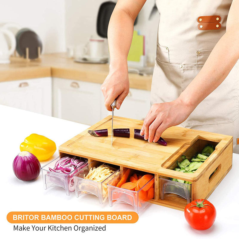 Factory direct sales multi-functional classified bamboo bamboo with drawer chopping board cutting board set household bamboo bamboo