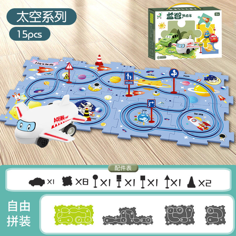 Children's educational jigsaw puzzle car DIY assembled electric car automatic track car road maze boy and girl toys