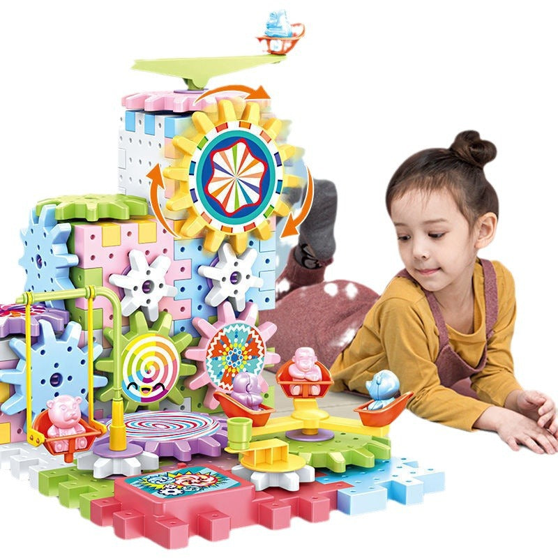 Variety of electric building blocks, gears, large particles, soft rubber macaron gift boxes, children's decompression and assembly puzzle toys