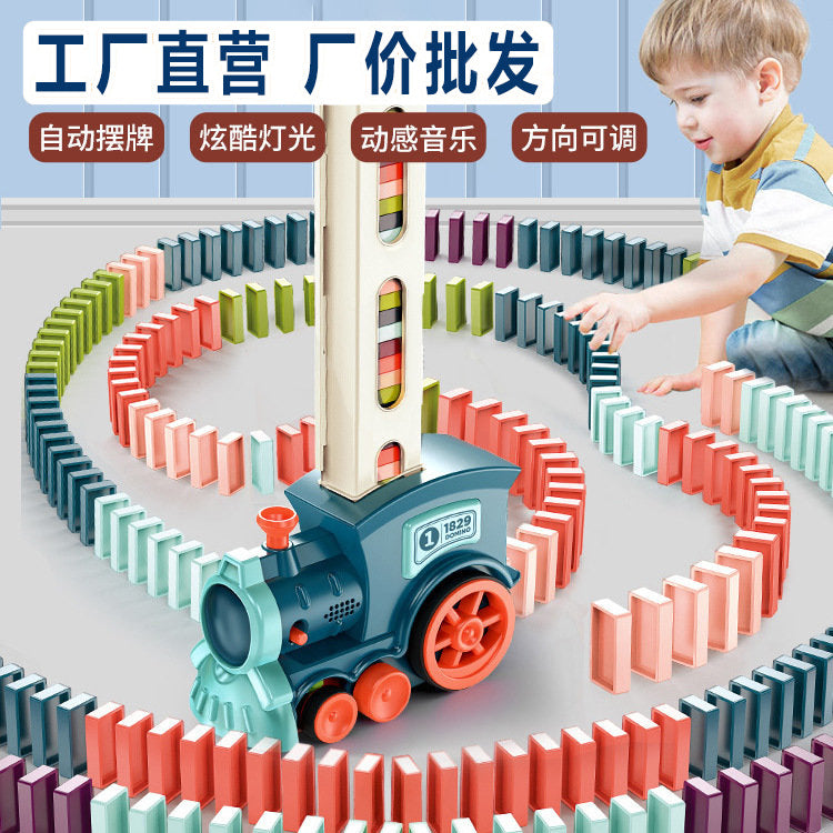 Cross-border Amazon same style domino train automatic licensing electric train educational toys wholesale