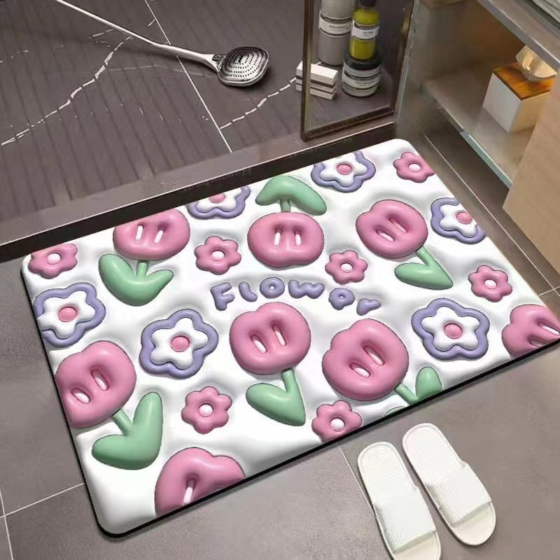 Diatom mud floor mat 3D three-dimensional household bathroom mouth water-absorbent quick-drying wear-resistant floor mat cartoon non-slip easy-to-clean floor mat