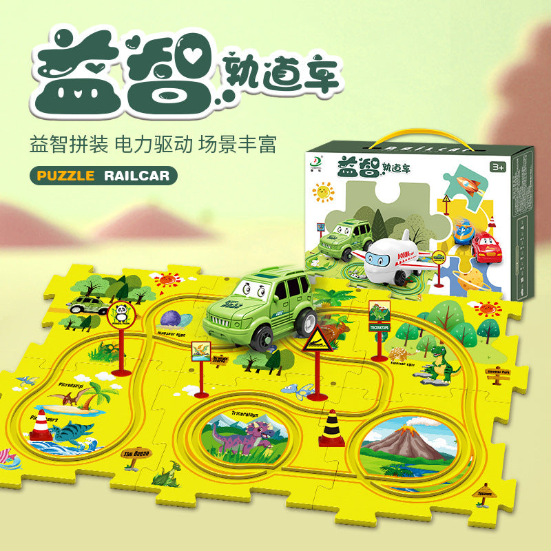 Children's educational jigsaw puzzle car DIY assembled electric car automatic track car road maze boy and girl toys