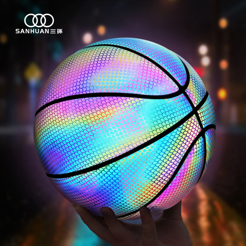Manufacturer wholesale three-ring reflective basketball No. 7 Douyin internet celebrity same style luminous fluorescent blue ball lanqiu