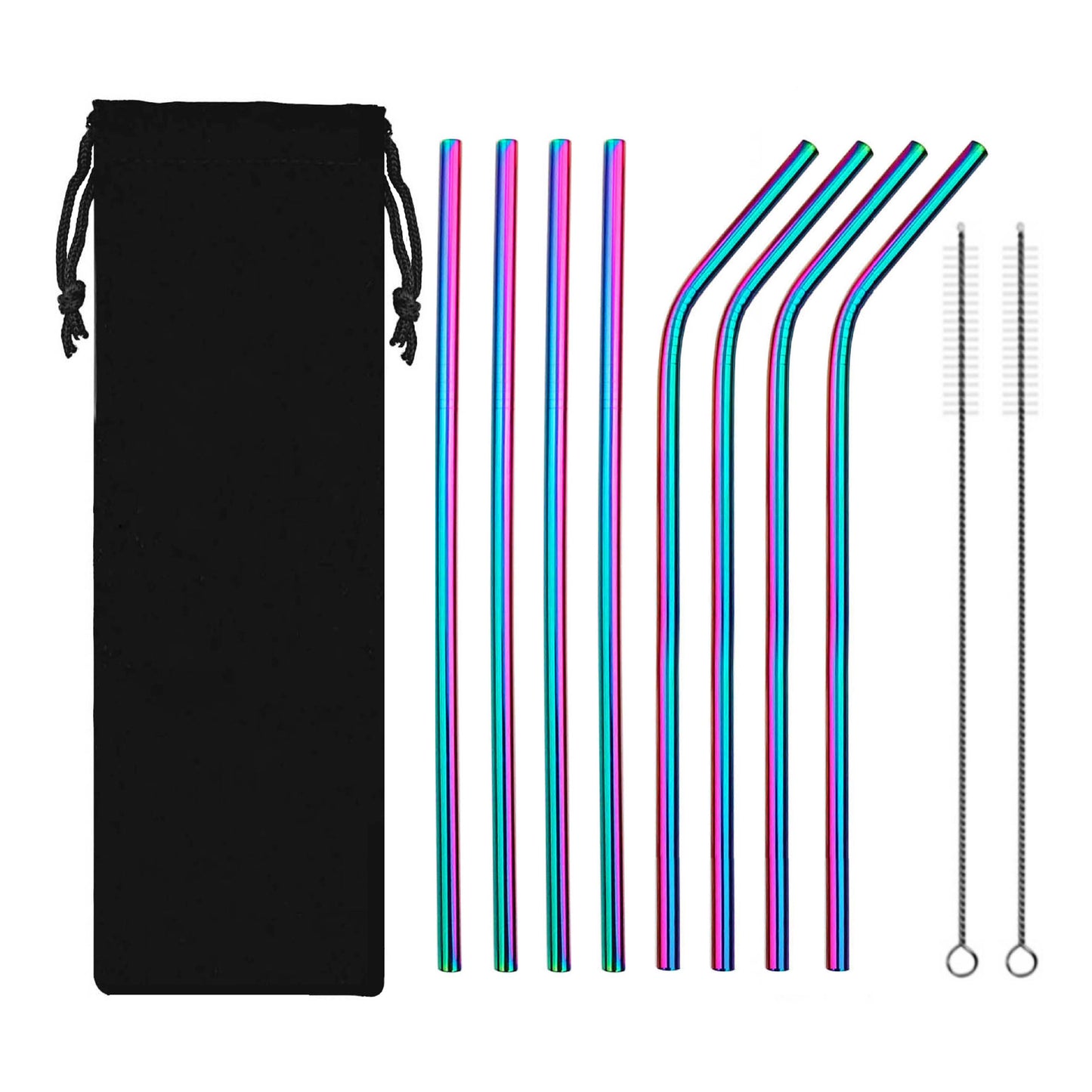 Hot selling food grade 304 stainless steel colored metal straw drink coffee 10 piece straw set