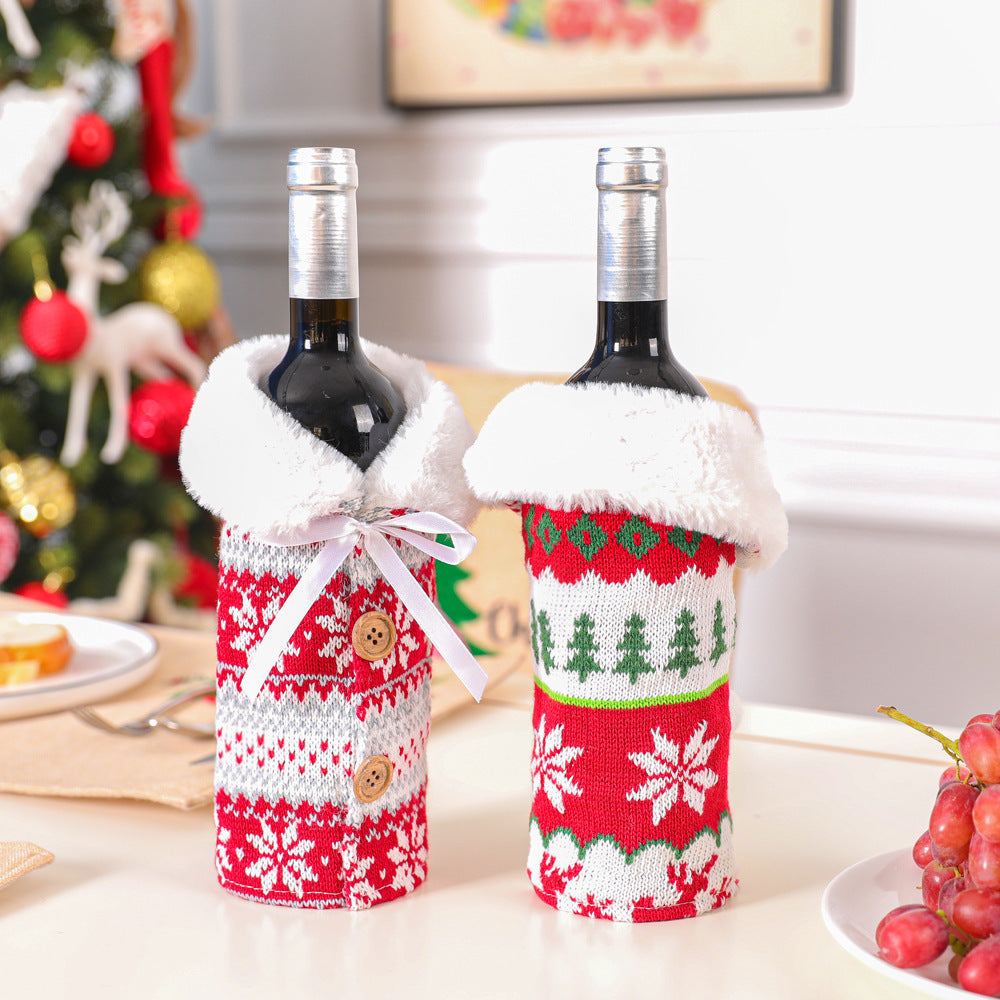 2020 New Nordic Knitted Elk Snowflake Wine Bottle Cover Christmas Decoration Fur Ball Wine Bottle Cover Household Goods