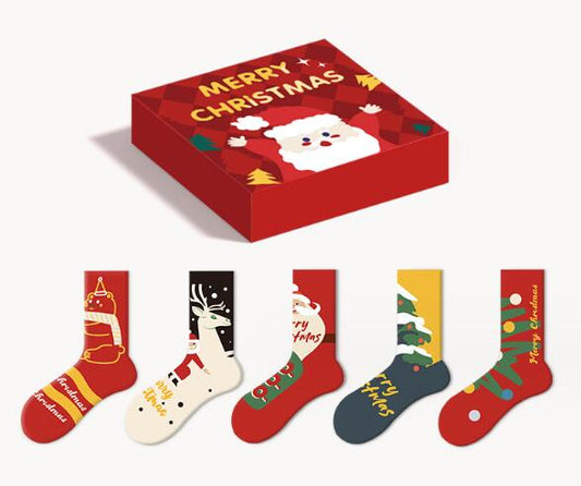 2024 New Gift Boxed Christmas Socks Mid-tube Couples Autumn and Winter Cartoon Christmas Gifts Men and Women Long Tide Socks
