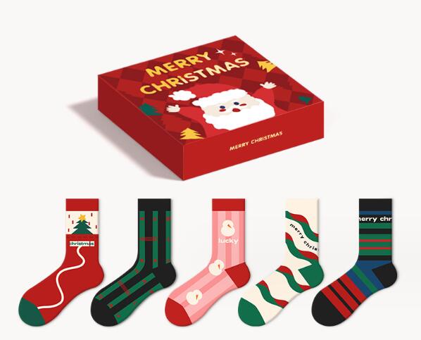 2024 New Gift Boxed Christmas Socks Mid-tube Couples Autumn and Winter Cartoon Christmas Gifts Men and Women Long Tide Socks