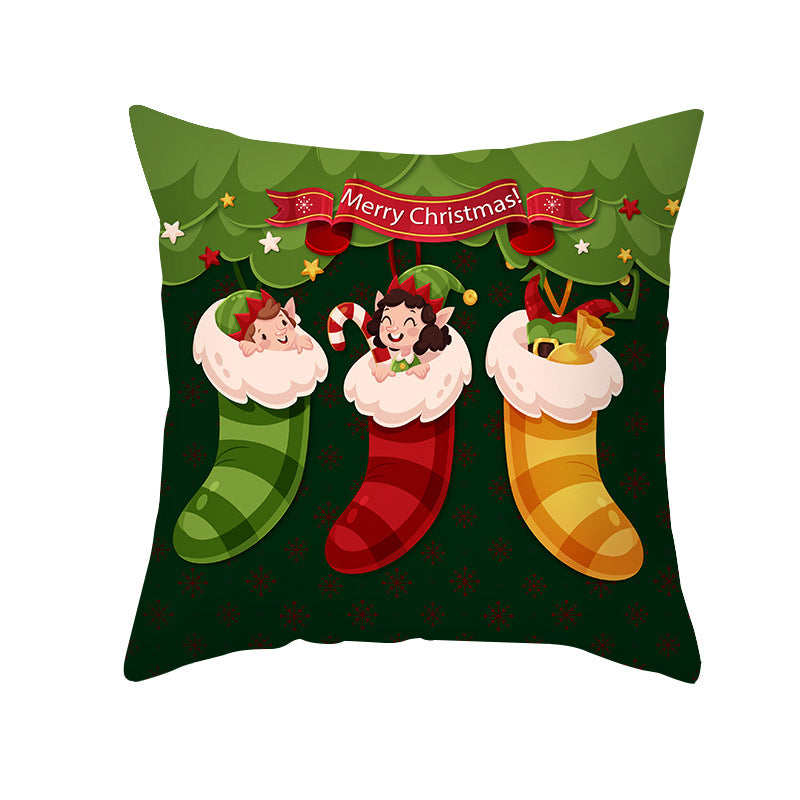 2022 New Nordic Christmas Pillow Cover Peach Skin Print Cartoon Santa Claus Series Sofa Cushion Cover