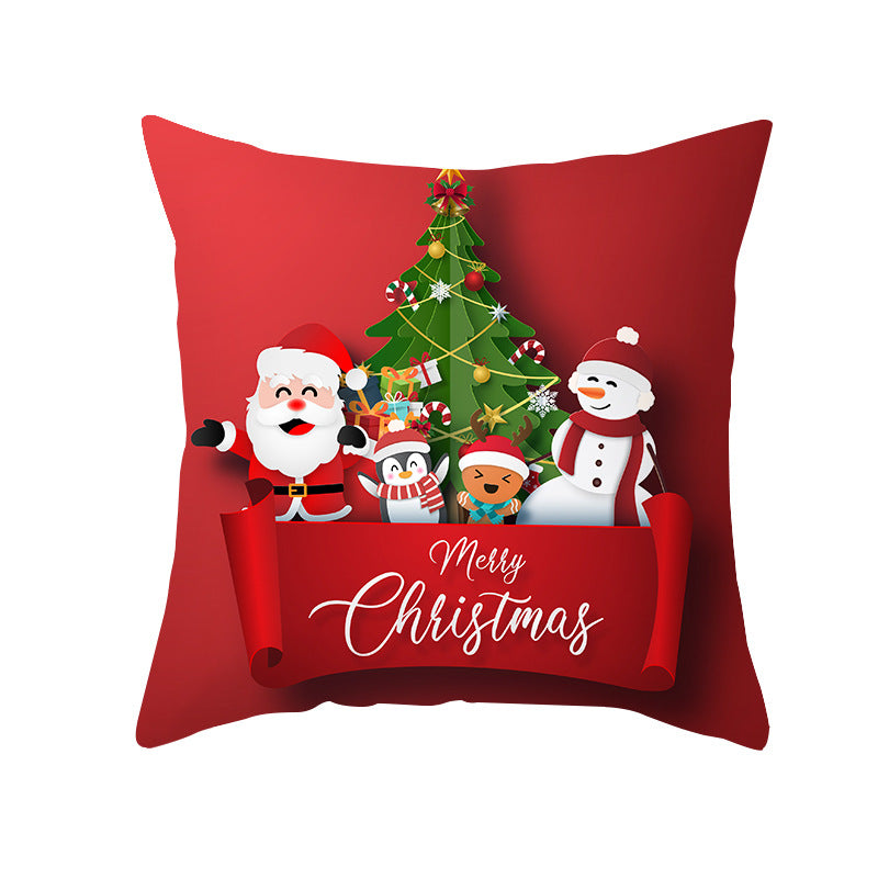2022 New Nordic Christmas Pillow Cover Peach Skin Print Cartoon Santa Claus Series Sofa Cushion Cover