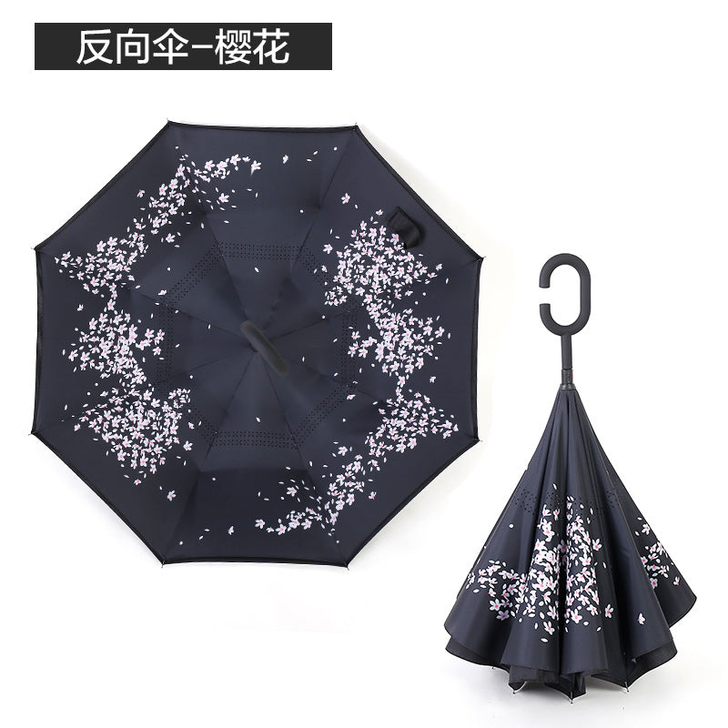 Anti UV Inverted Umbrella Reverse Night Snow Windproof Folding Sunny and Rainy Men and Women Double Layer Umbrellas Stand Inside