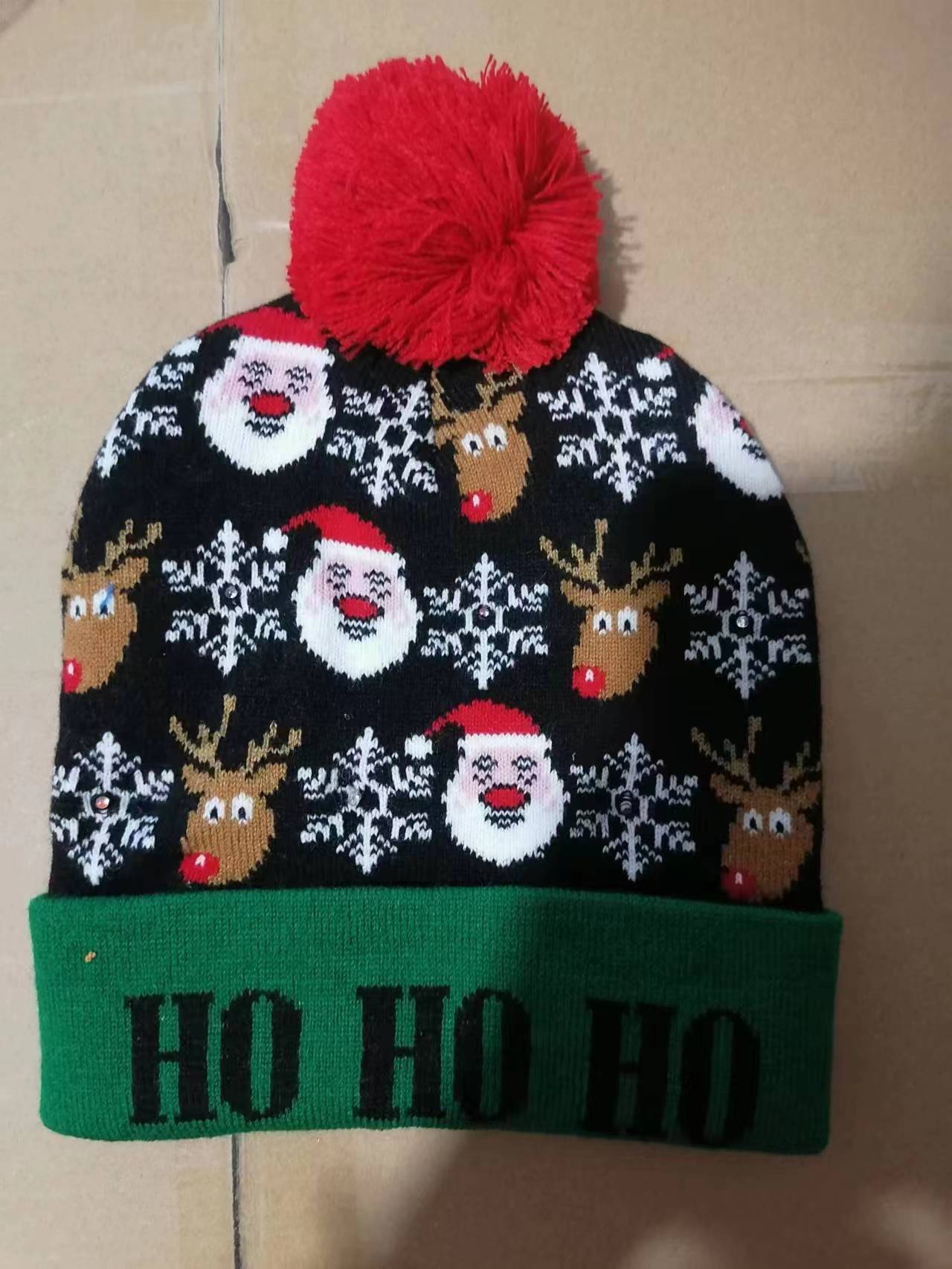Christmas Decoration Luminous Christmas Hat Knitted LED Autumn and Winter Warm Adult Children Cartoon Printed Wool Hat