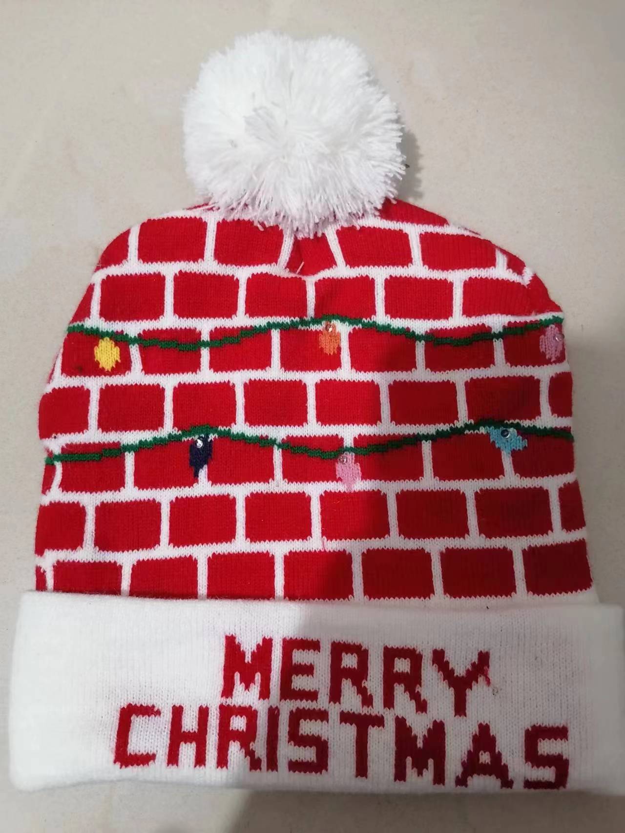 Christmas Decoration Luminous Christmas Hat Knitted LED Autumn and Winter Warm Adult Children Cartoon Printed Wool Hat