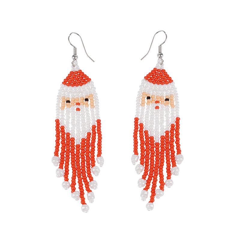 New personality original Christmas tassel earrings hand-woven Christmas tree Santa Claus rice bead earrings wholesale