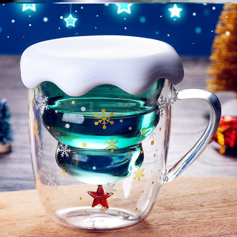 Wholesale Christmas cup creative double-layered star wish cup household cartoon insulated milk drink cup Christmas gift cup