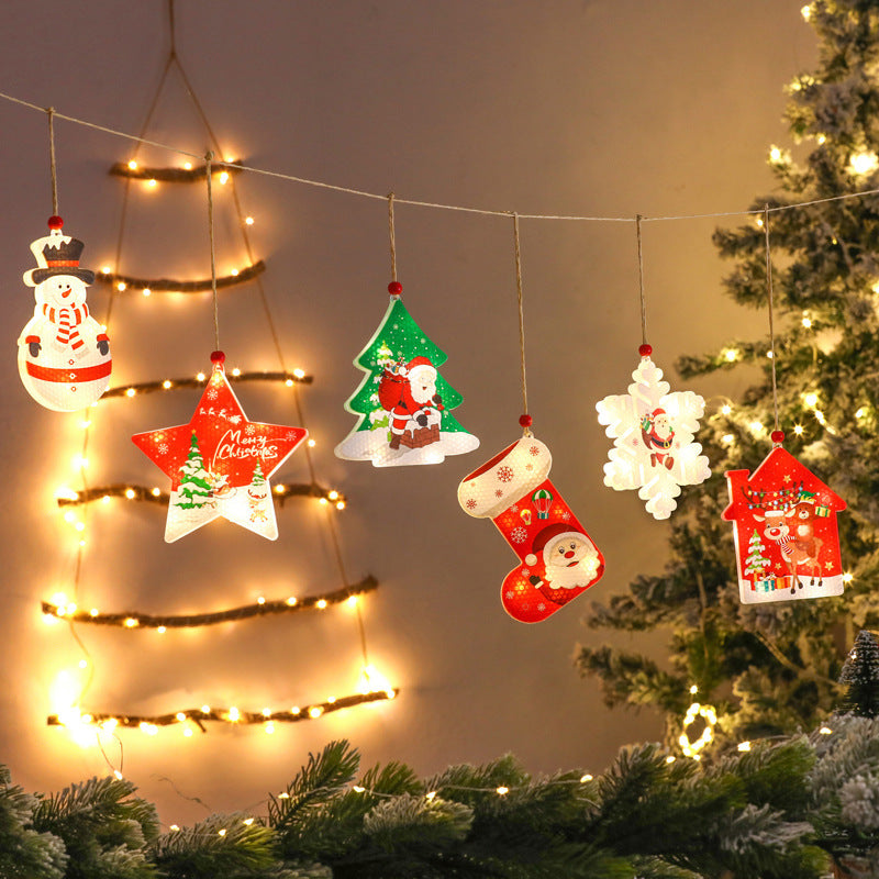 Cross-border LED Snowman Socks Decorative Lights Snowflake Lights Christmas Tree Pendant Christmas Buttons Decorative Light Strings