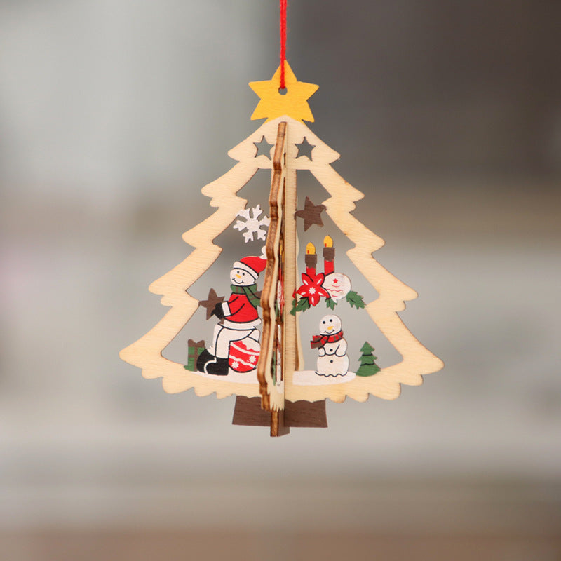 Christmas decorations wooden Christmas tree pendants hollow small pendants wooden five-pointed star bell pendants creative gifts