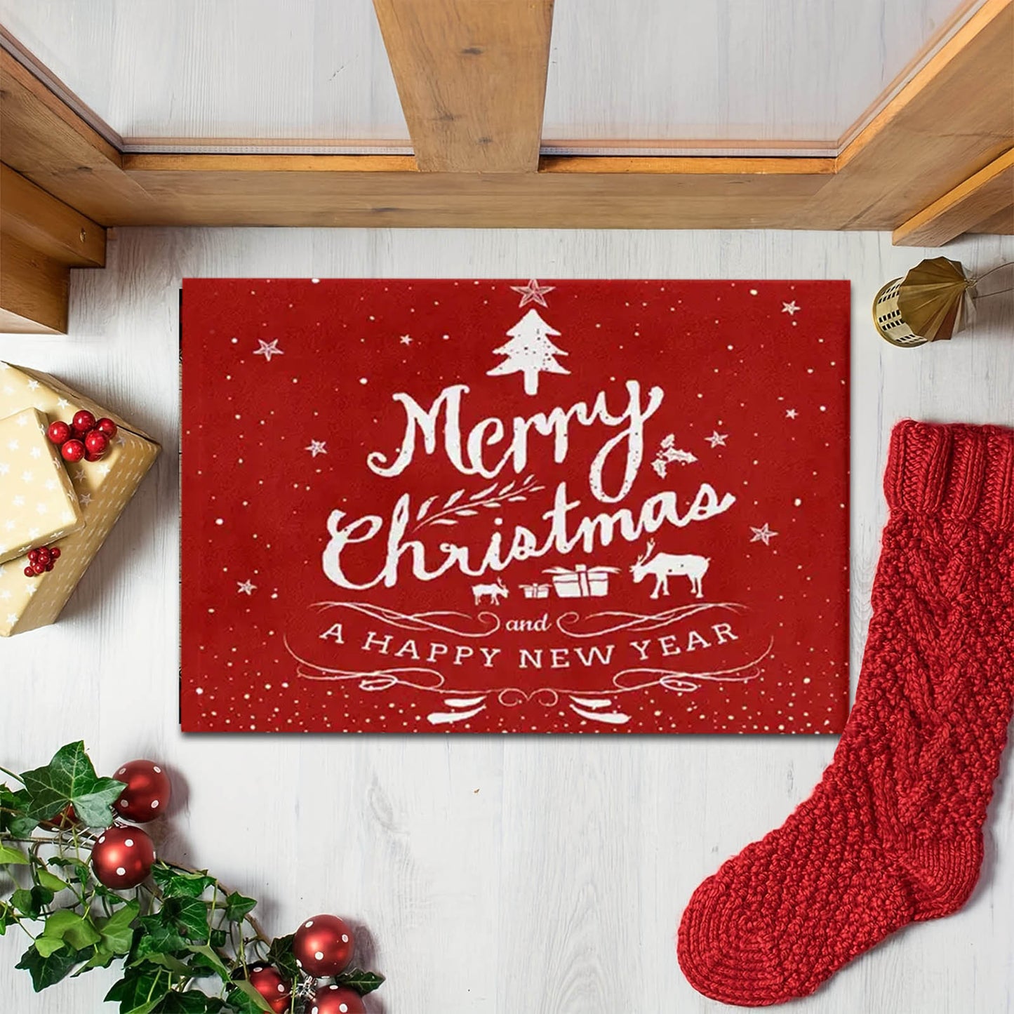 Foreign trade Christmas series family truck decoration entrance door porch holiday welcome mat plaid floor mat