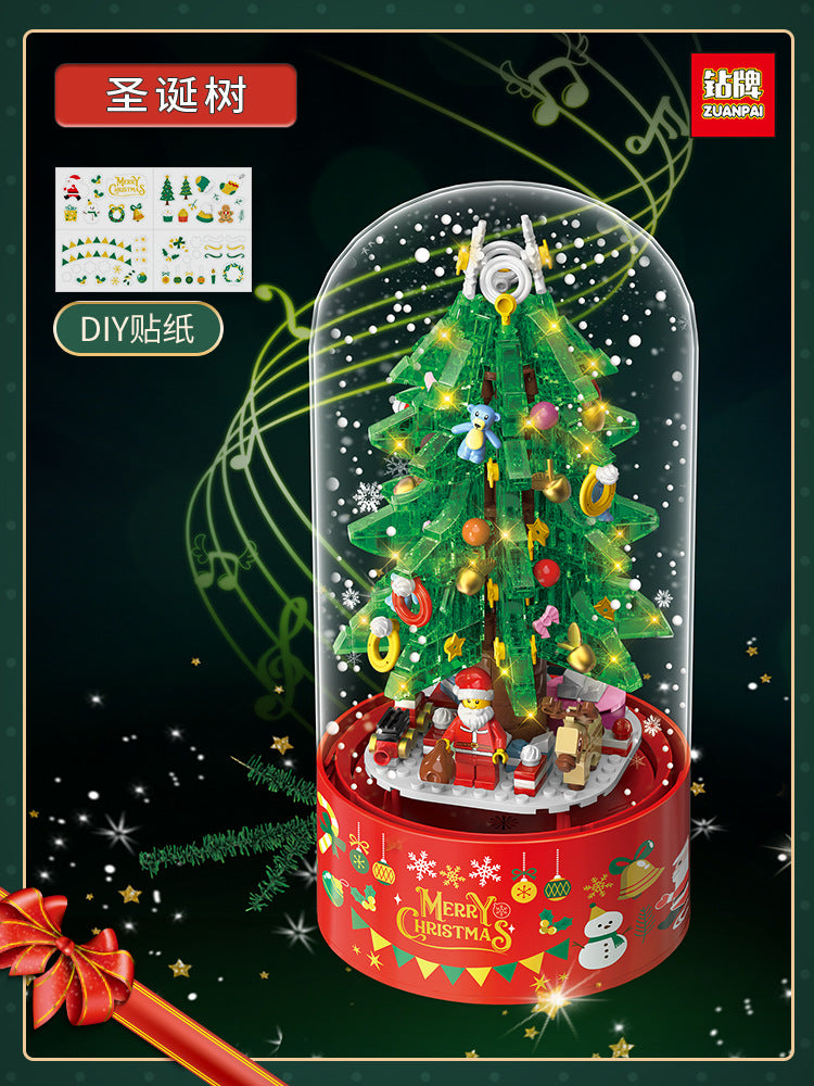 Jiaqi Colorful Christmas Tree Building Block Toy Rotating Music Box Compatible with Lego Christmas Building Blocks for Assembling Holiday Gifts